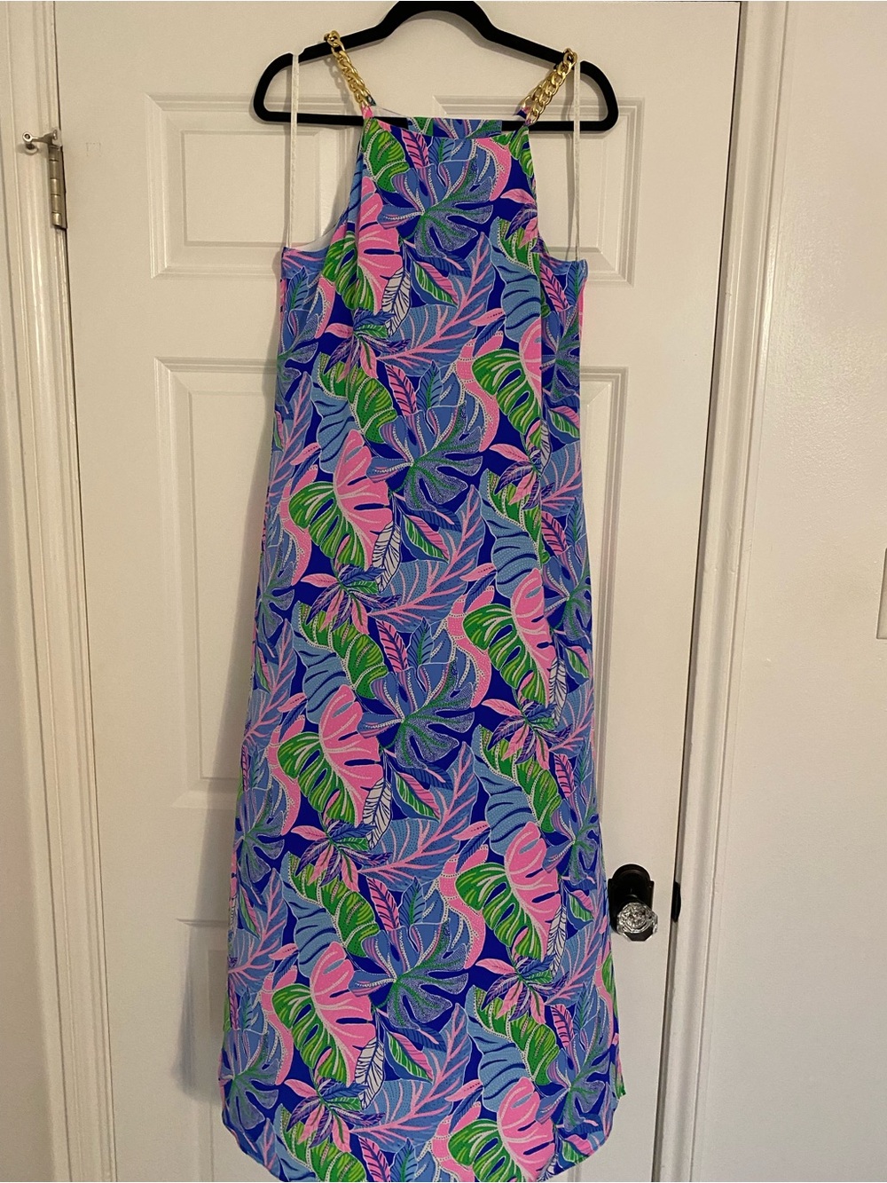 Lilly Pulitzer Pink, Blue & Green Tropical Leaf Maxi Dress Size 10 NWT